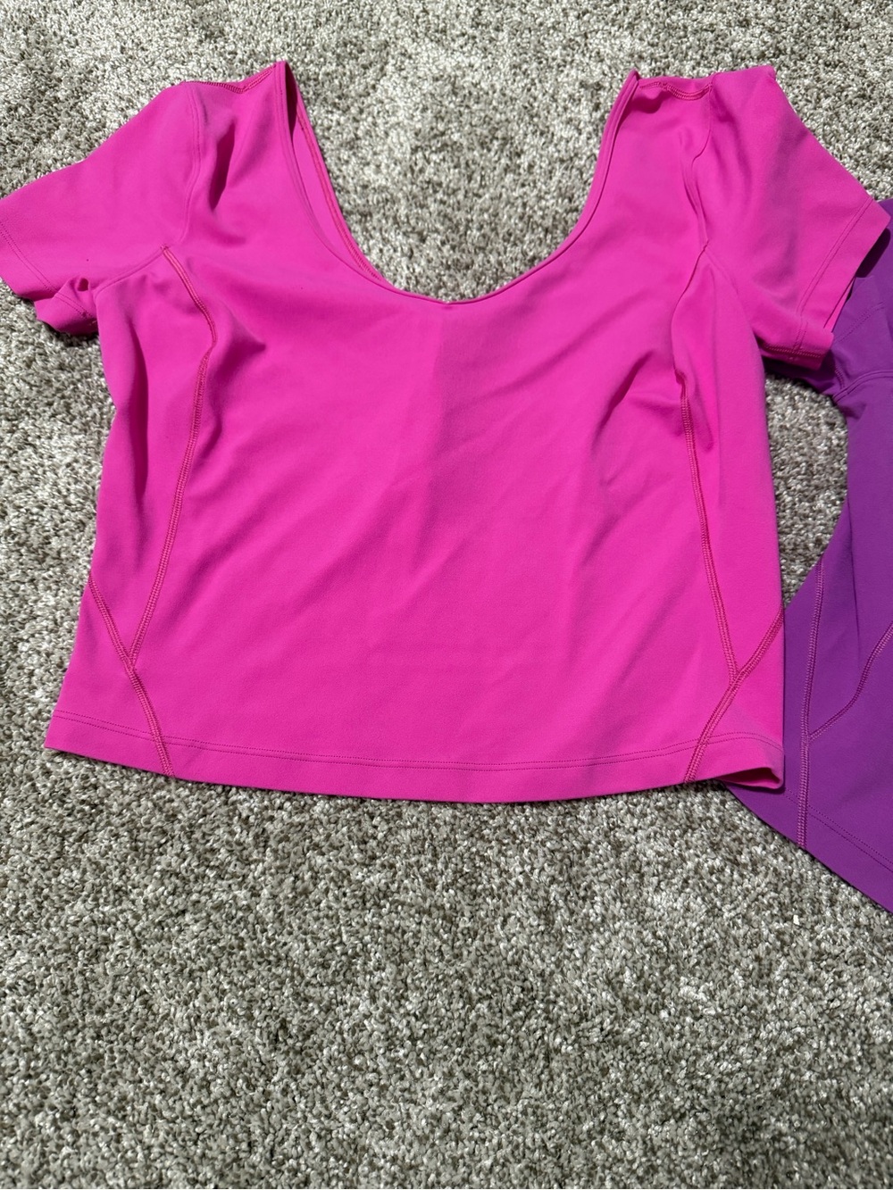 lululemon athletica Pink & Purple Cropped Scoop Neck Tops - Picture 3 of 6